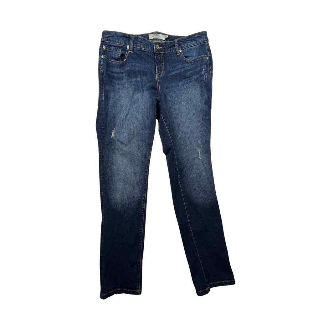 Torrid Denim Jeans Sz 16R Straight Distressed Mid Rise Whiskered Blue